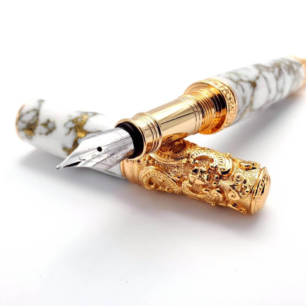 White Marble Pen with Gold Accents